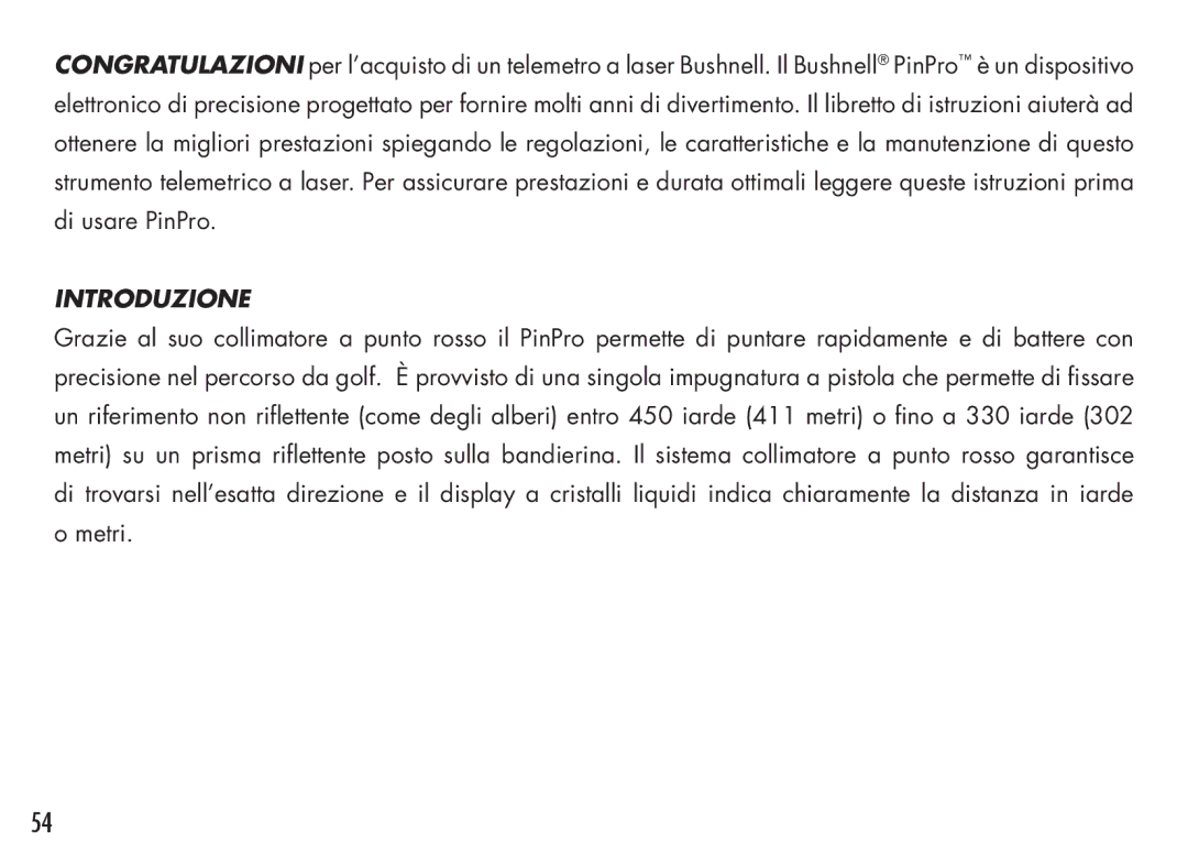 Bushnell PinPro, 98-1214/05-08 manual Introduzione 