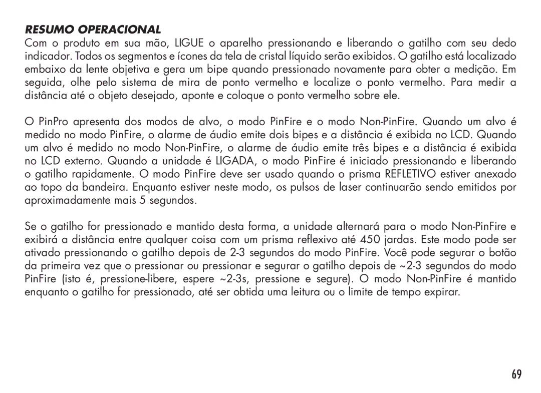 Bushnell 98-1214/05-08, PinPro manual Resumo Operacional 