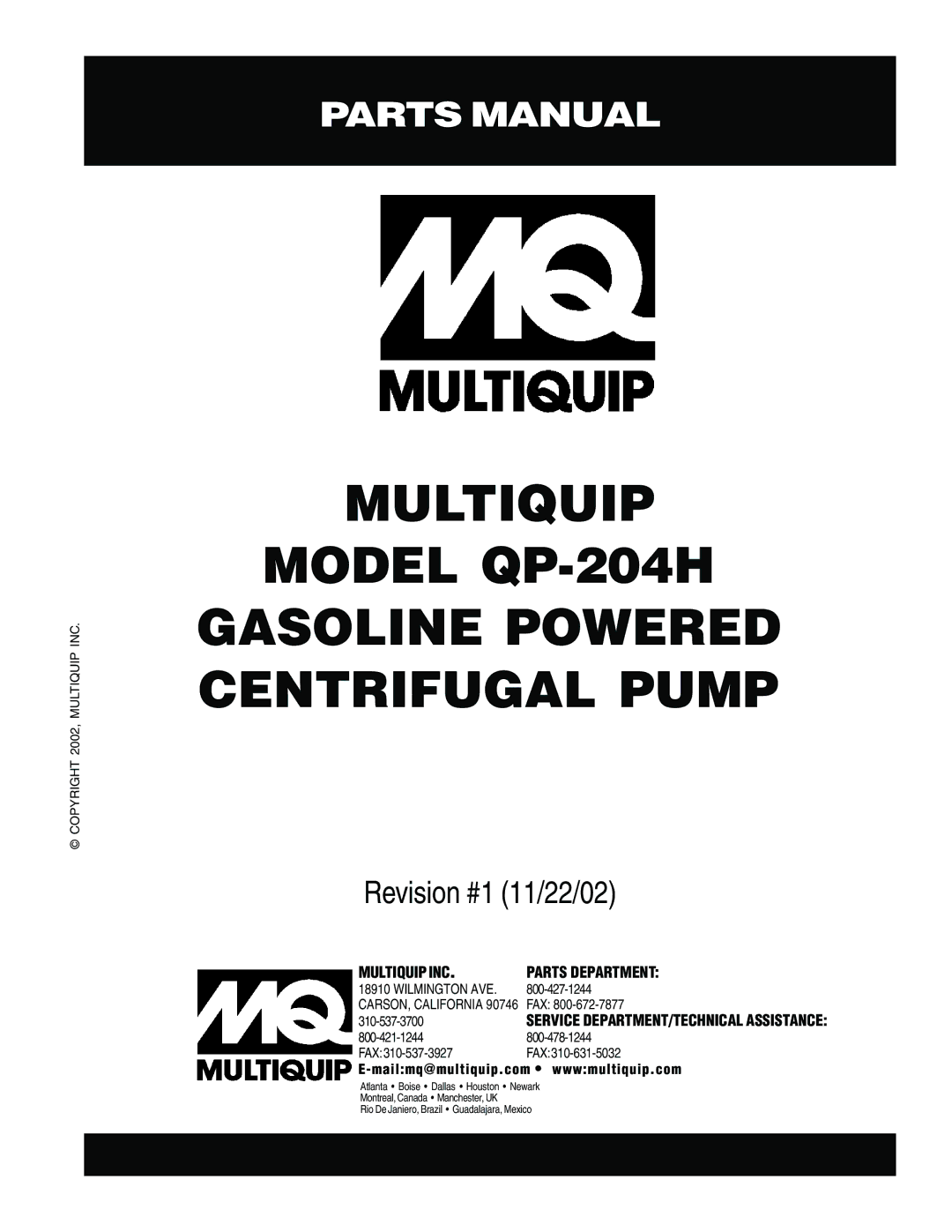 Bushnell manual Multiquip Model QP-204H Gasoline Powered Centrifugal Pump 