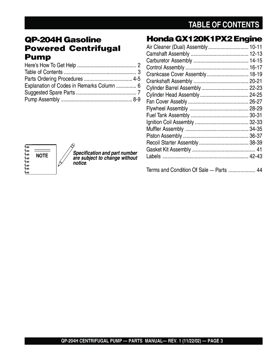 Bushnell QP-204H manual Table of Contents 