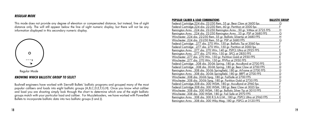 Bushnell SCOUT1000 manual Regular Mode, Knowing Which Ballistic Group to Select 