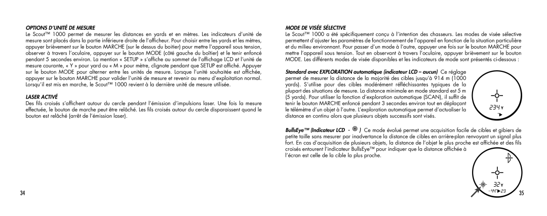 Bushnell SCOUT1000 manual Options D’UNITÉ DE Mesure, Laser Activé, Mode DE Visée Sélective 