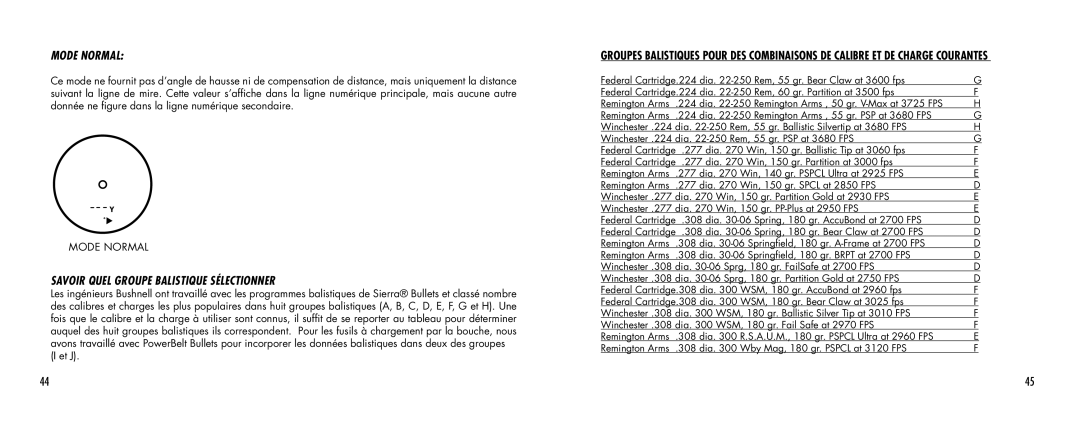 Bushnell SCOUT1000 manual Mode Normal, Savoir Quel Groupe Balistique Sélectionner 