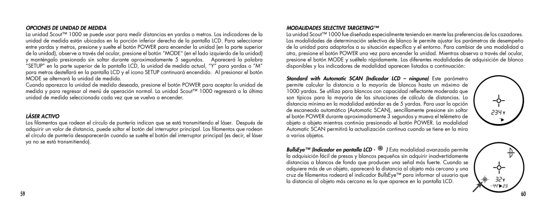 Bushnell SCOUT1000 manual Opciones DE Unidad DE Medida, Láser Activo, Modalidades Selective Targeting 