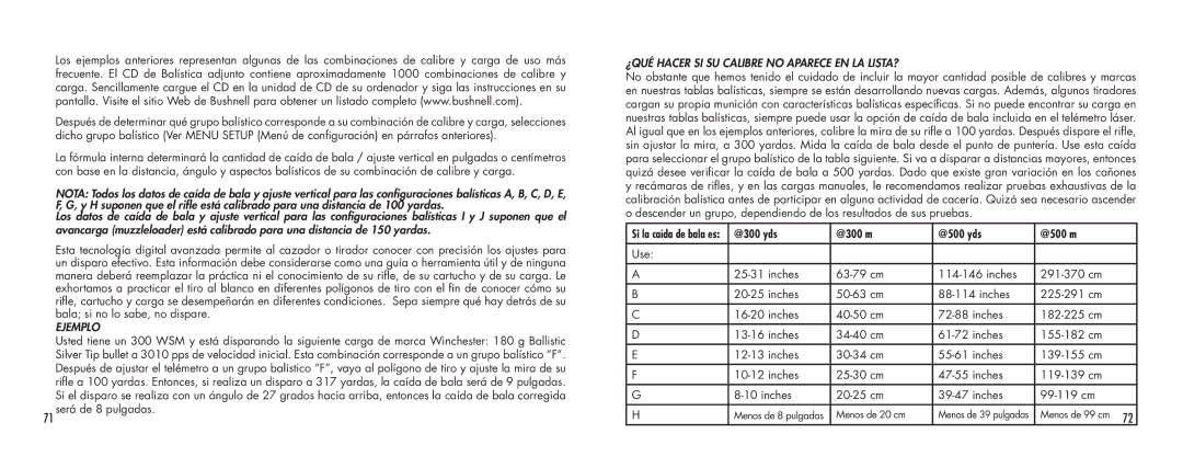 Bushnell SCOUT1000 manual Ejemplo, ¿Qué hacer si su calibre no aparece en la lista? 