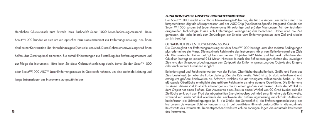 Bushnell SCOUT1000 manual Funktionsweise Unserer Digitaltechnologie, Genauigkeit DER Entfernungsmessung 