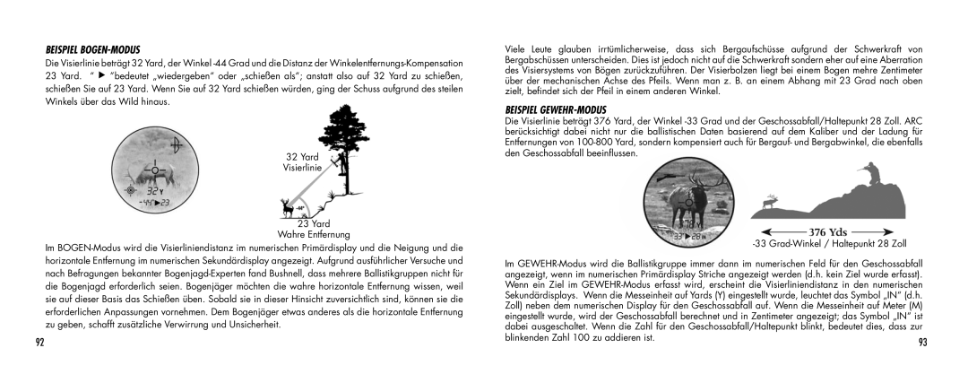 Bushnell SCOUT1000 manual Beispiel BOGEN-MODUS, Beispiel GEWEHR-MODUS 
