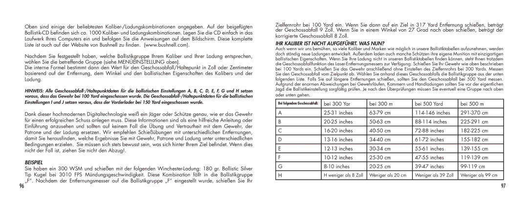 Bushnell SCOUT1000 manual Beispiel, Ihr Kaliber ist nicht aufgeführt. Was nun? 