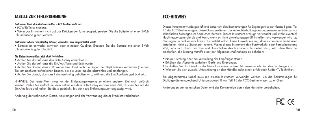 Bushnell SCOUT1000 manual 101, Die Zielentfernung lässt sich nicht feststellen 