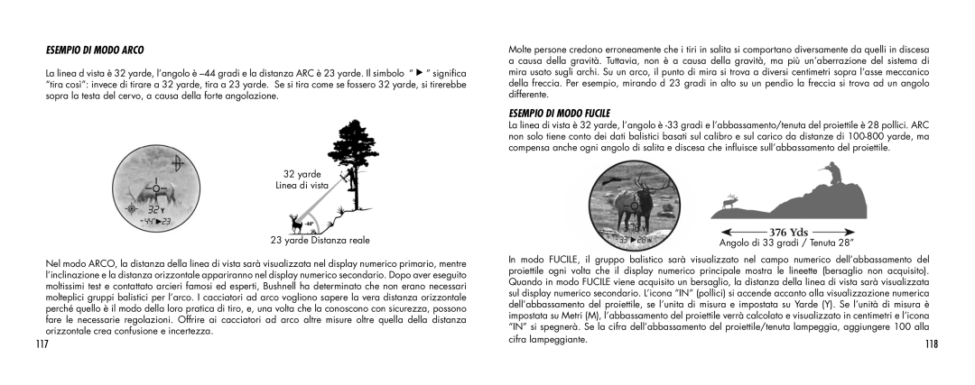 Bushnell SCOUT1000 manual Esempio DI Modo Arco, 117, Esempio DI Modo Fucile, 118 