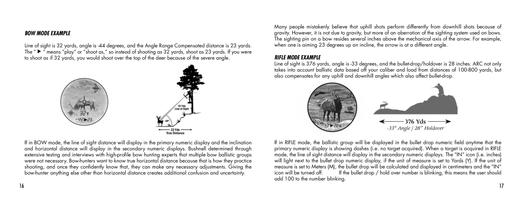 Bushnell SCOUT1000 manual BOW Mode Example, Rifle Mode Example 