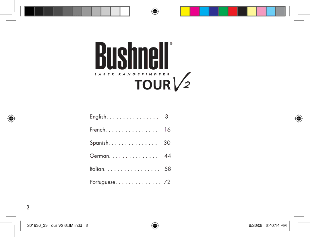 Bushnell Tour V2 manual English French Spanish German Italian Portuguese 