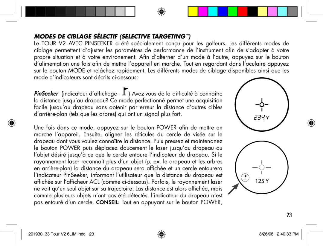 Bushnell Tour V2 manual Modes DE Ciblage Sélectif Selective Targeting 