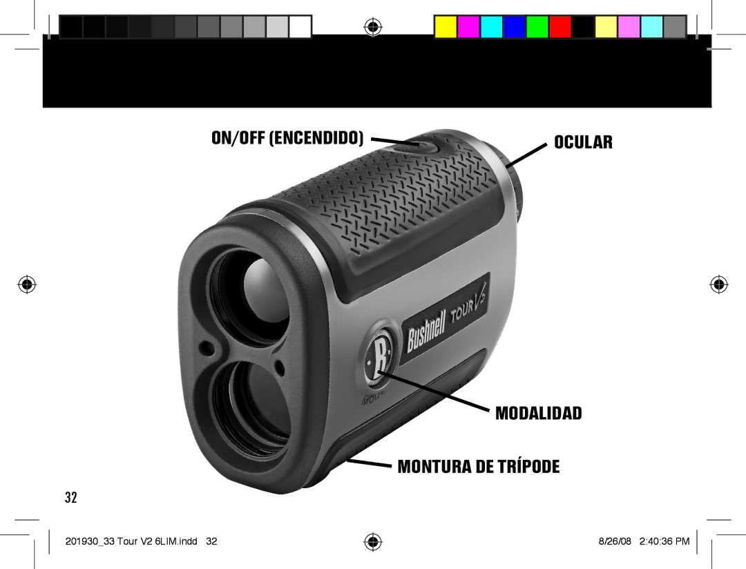 Bushnell Tour V2 manual ON/OFF Encendido Ocular Modalidad Montura de trípode 