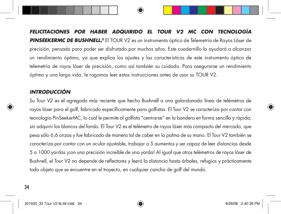 Bushnell Tour V2 manual Introducción 