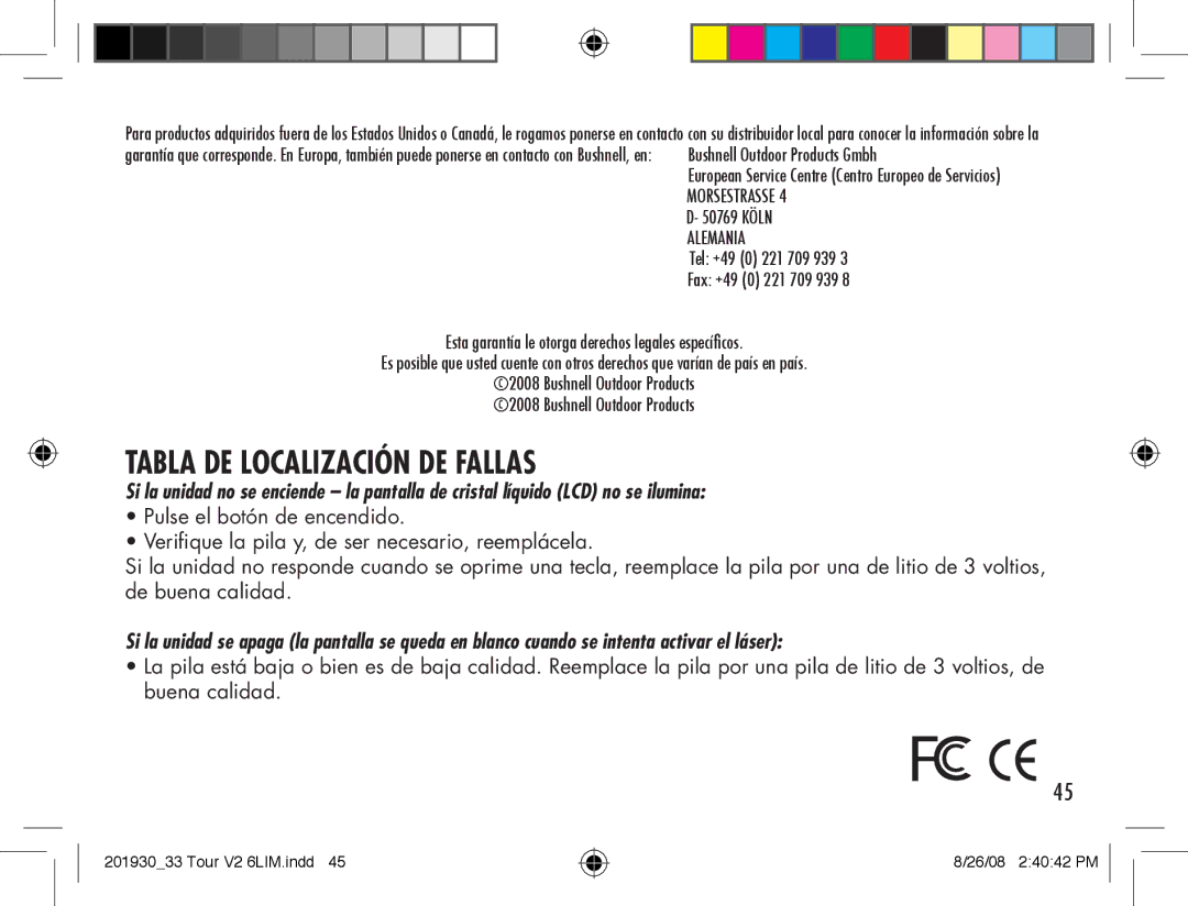 Bushnell Tour V2 manual Tabla DE Localización DE Fallas 