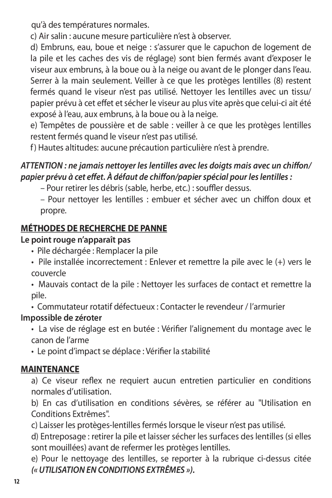 Bushnell TRS-25 owner manual Méthodes DE Recherche DE Panne, Le point rouge n’apparaît pas, Impossible de zéroter 