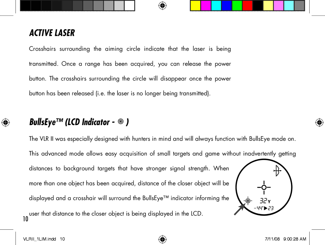 Bushnell VLR II manual Active Laser, BullsEye LCD Indicator 