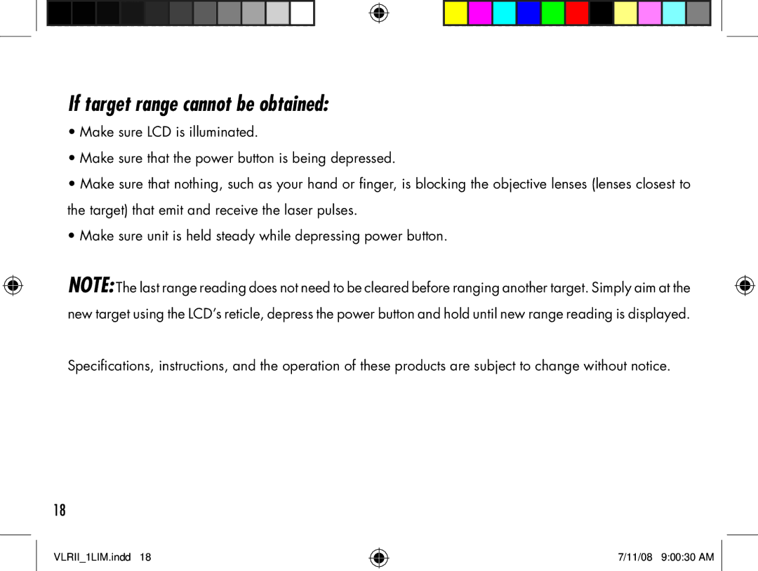 Bushnell VLR II manual If target range cannot be obtained 