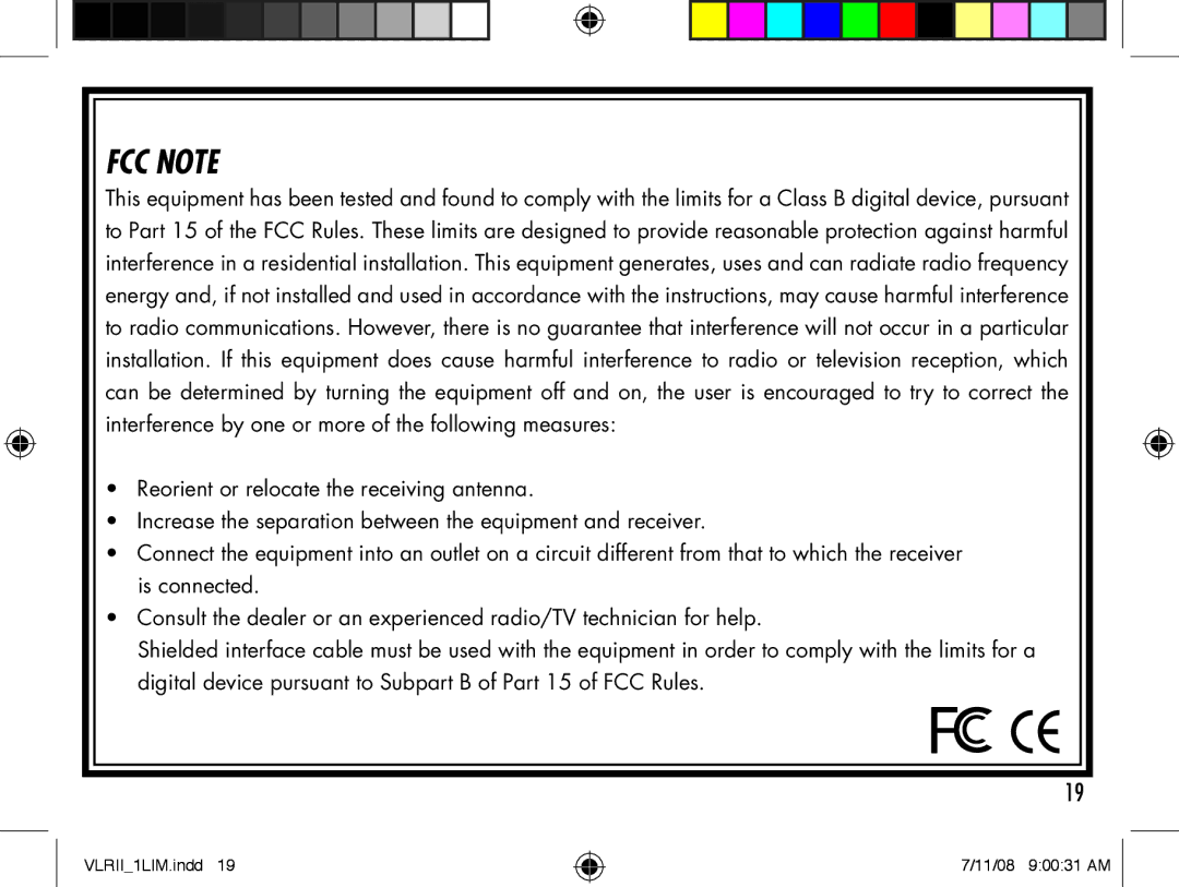 Bushnell VLR II manual FCC Note 