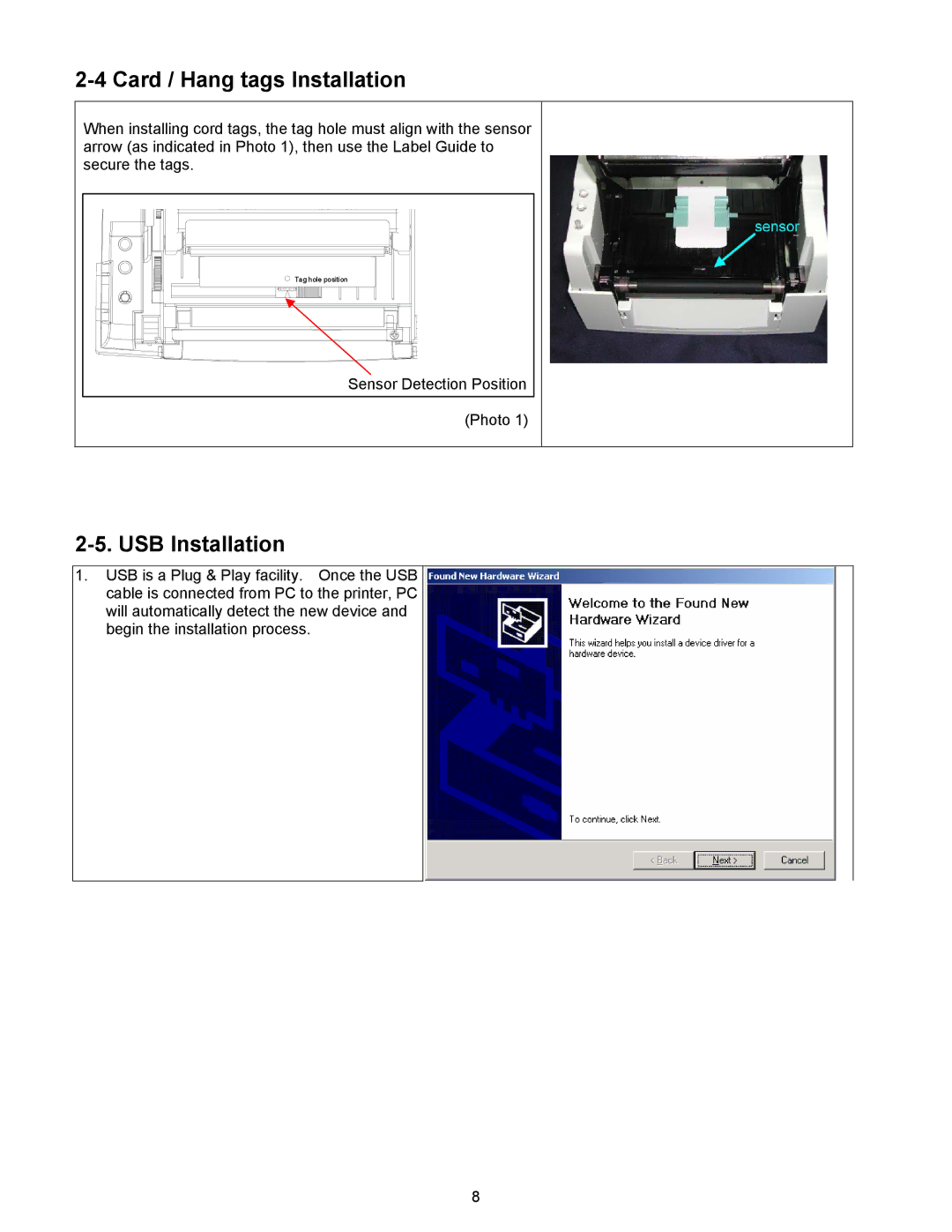 BUSlink FALCON 4D manual Card / Hang tags Installation, USB Installation 