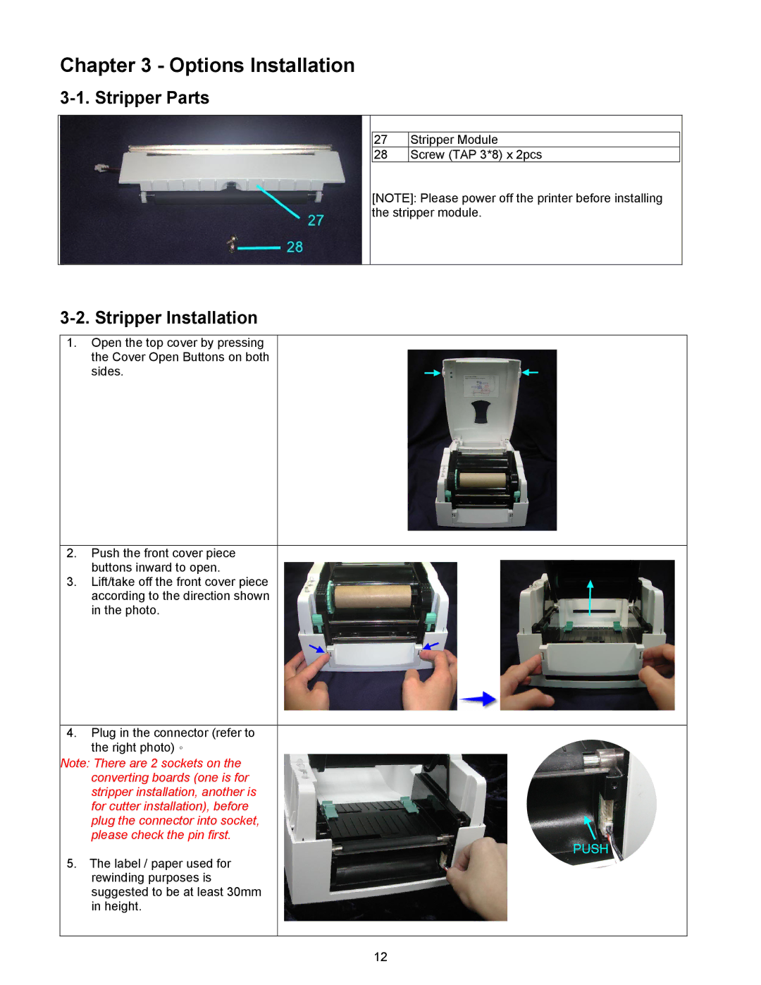 BUSlink FALCON 4D manual Options Installation, Stripper Parts, Stripper Installation 