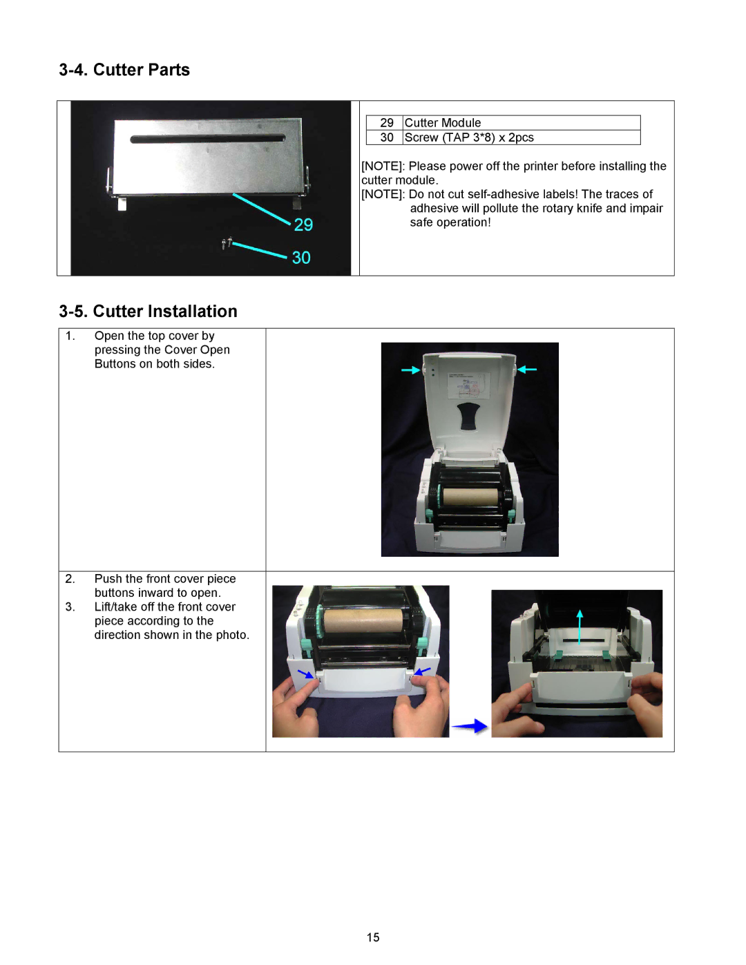 BUSlink FALCON 4D manual Cutter Parts, Cutter Installation 