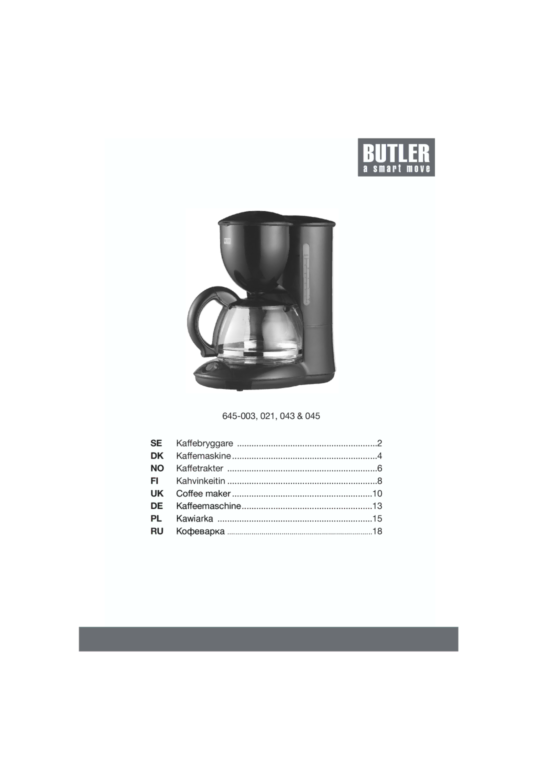 Butler 645-045, 645-043, 645-021 manual 645-003, 021, 043 