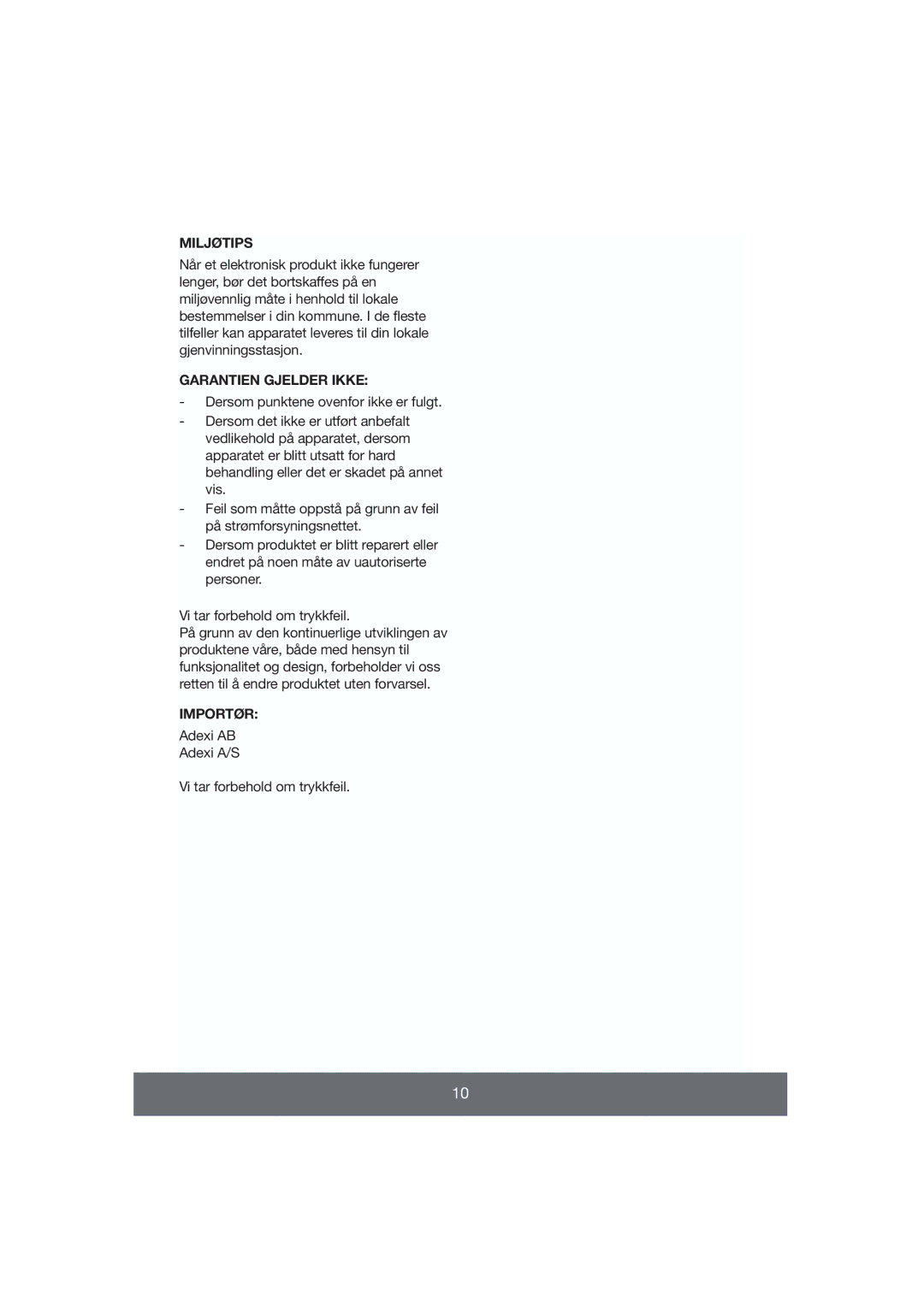 Butler 645-056 manual Garantien Gjelder Ikke, Adexi AB Adexi A/S Vi tar forbehold om trykkfeil 