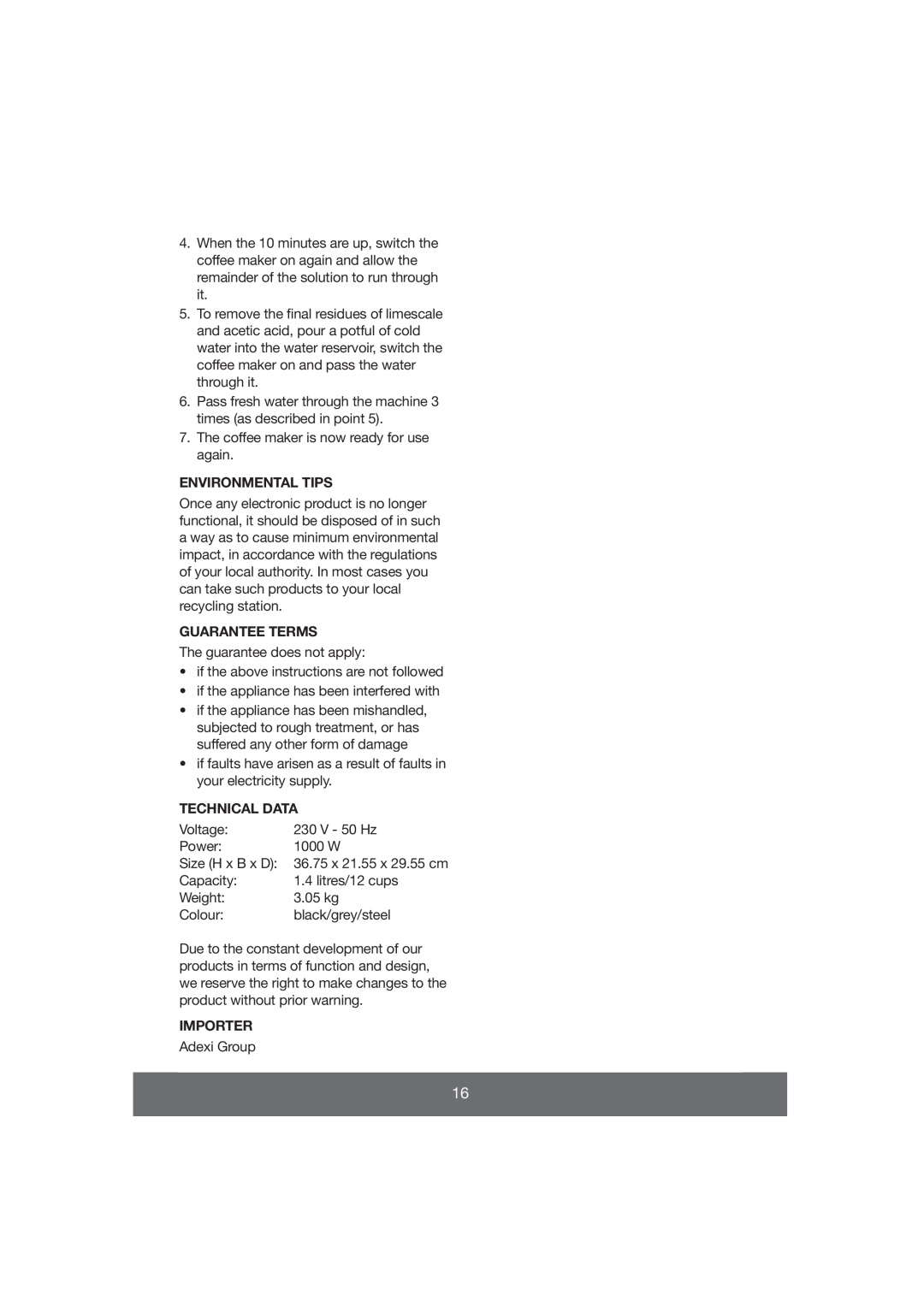 Butler 645-061 manual Environmental Tips, Guarantee Terms, Technical Data, Importer 