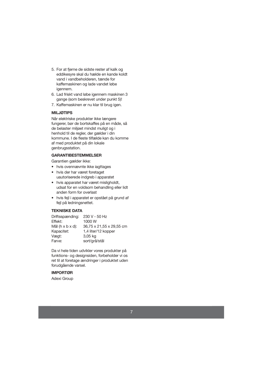 Butler 645-061 manual Miljøtips, Garantibestemmelser, Tekniske Data, Importør 