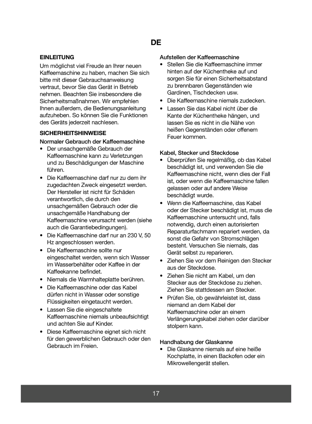 Butler 645-069, 645-067 manual Einleitung, Sicherheitshinweise, Normaler Gebrauch der Kaffeemaschine 