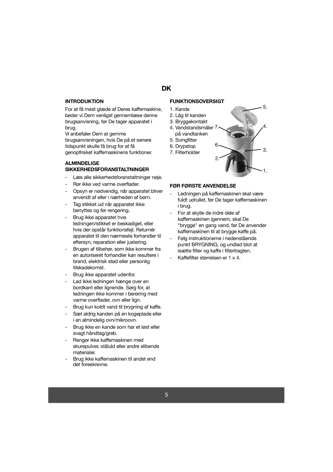 Butler 645-071 manual Introduktion, Almindelige Sikkerhedsforanstaltninger, Funktionsoversigt, FØR Første Anvendelse 