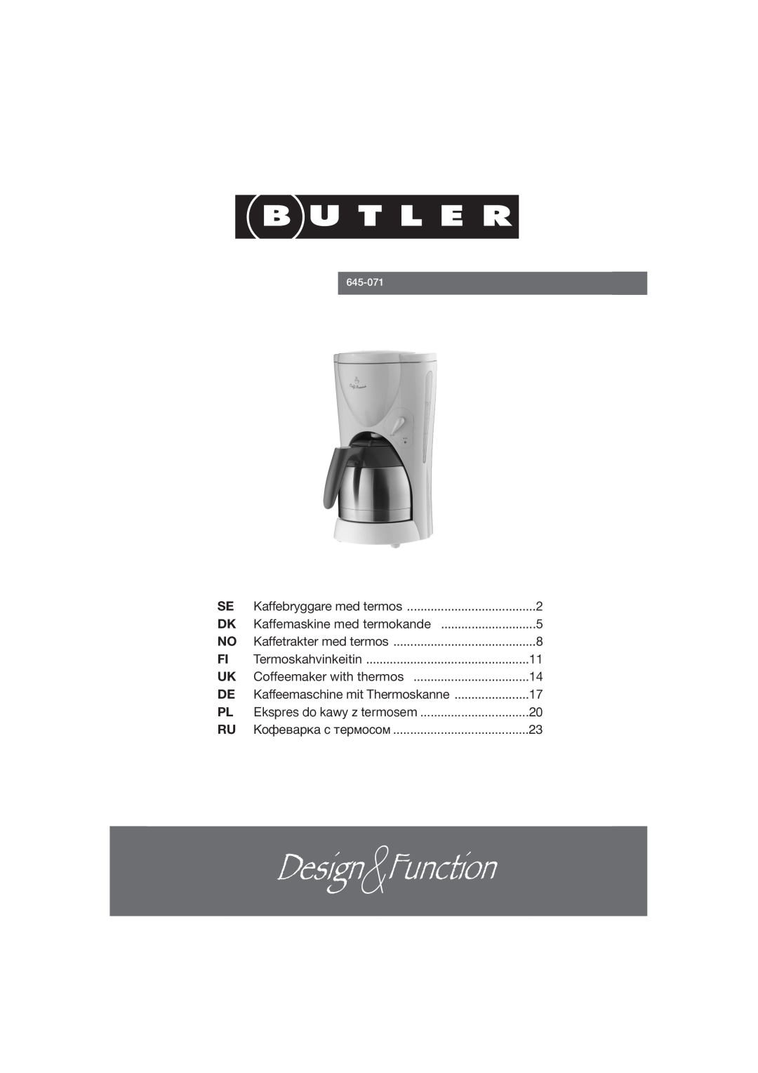 Butler 645-071 manual DesignFunction 