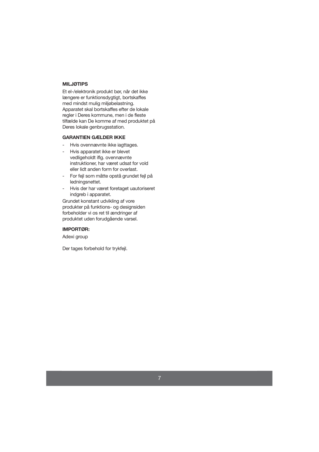 Butler 645-071 manual Miljøtips, Garantien Gælder Ikke, Importør 