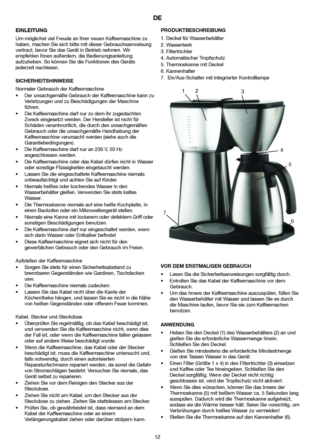 Butler 645-230 manual Einleitung, Sicherheitshinweise, Produktbeschreibung, VOR DEM Erstmaligen Gebrauch, Anwendung 