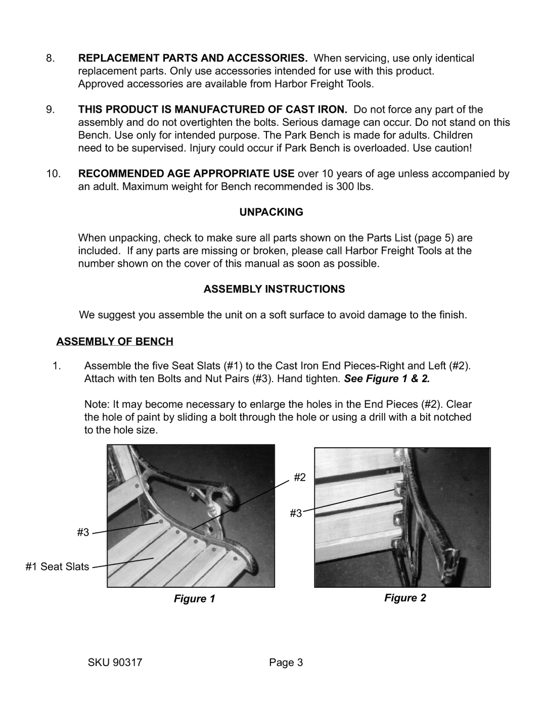 Butler 90317 manual Unpacking, Assembly Instructions, Assembly of Bench 