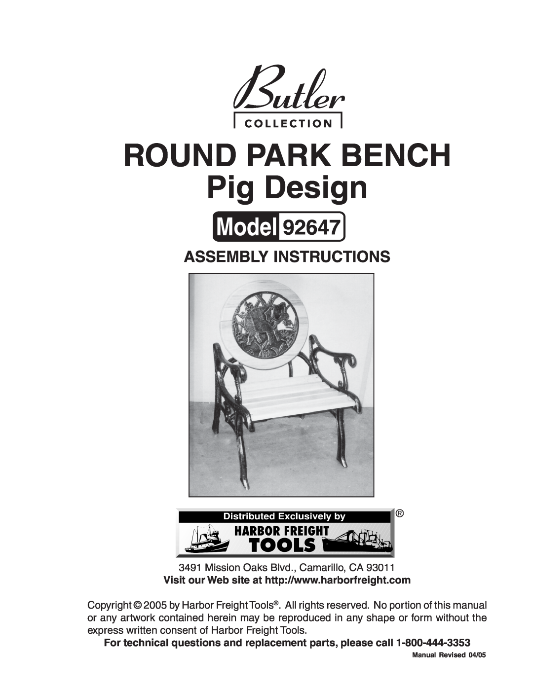 Butler 92647 manual ROUND PARK BENCH Pig Design, Assembly Instructions 
