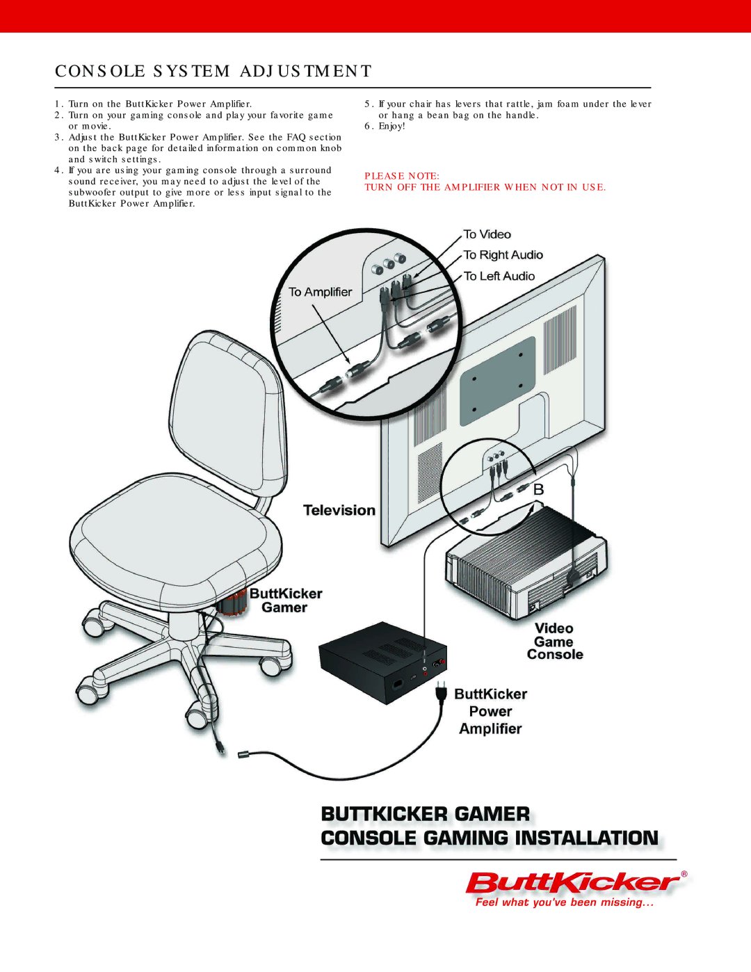 ButtKicker BK-GR2 manual Console System Adjustment 