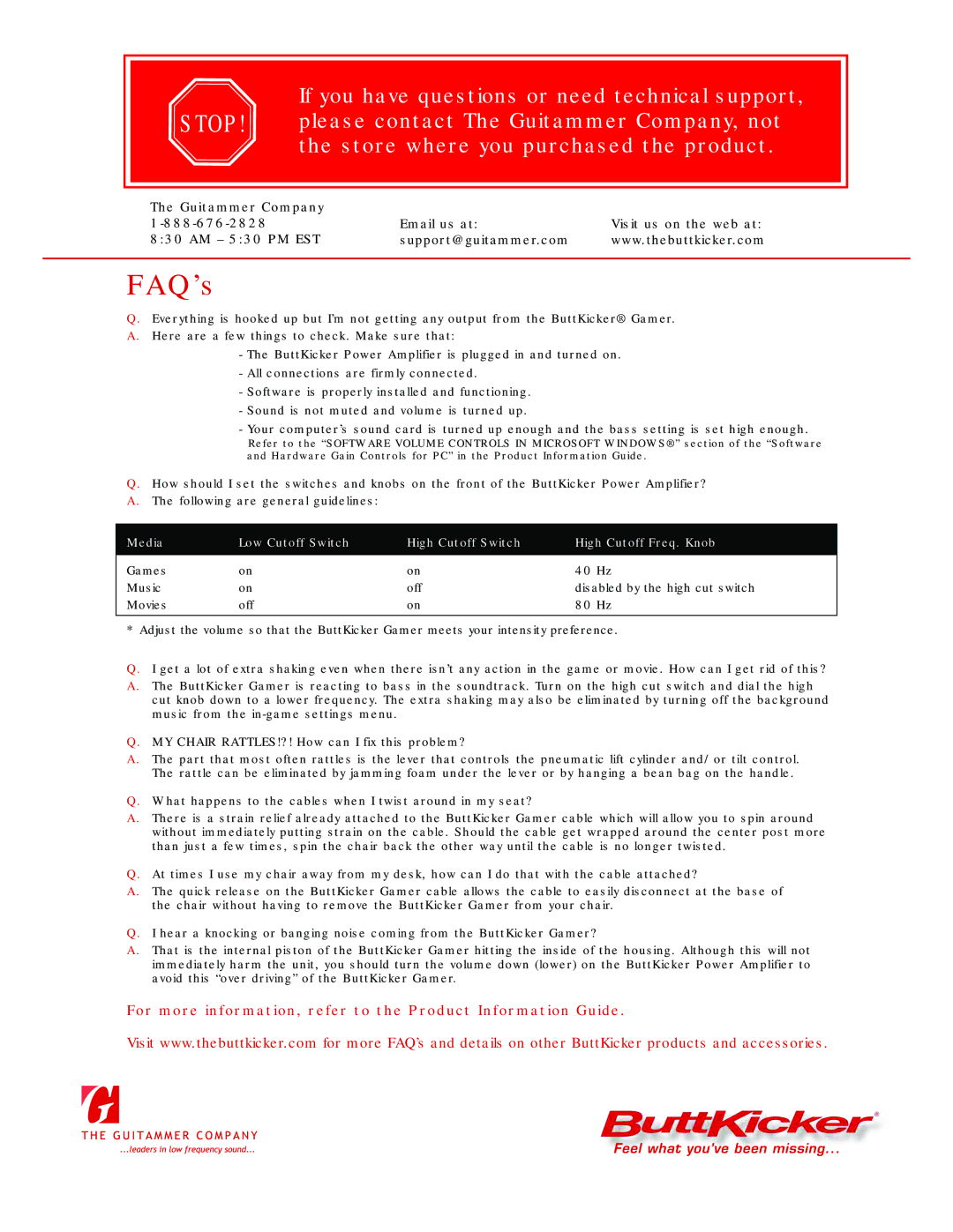 ButtKicker BK-GR2 manual FAQ’s 