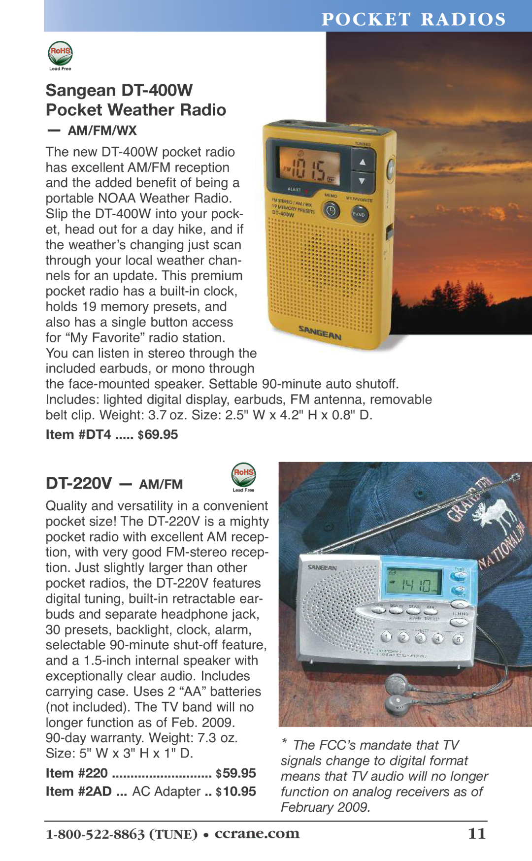 C. Crane 19f manual Sangean DT-400W Pocket Weather Radio, DT-220V AM/FM, $69.95, $59.95 