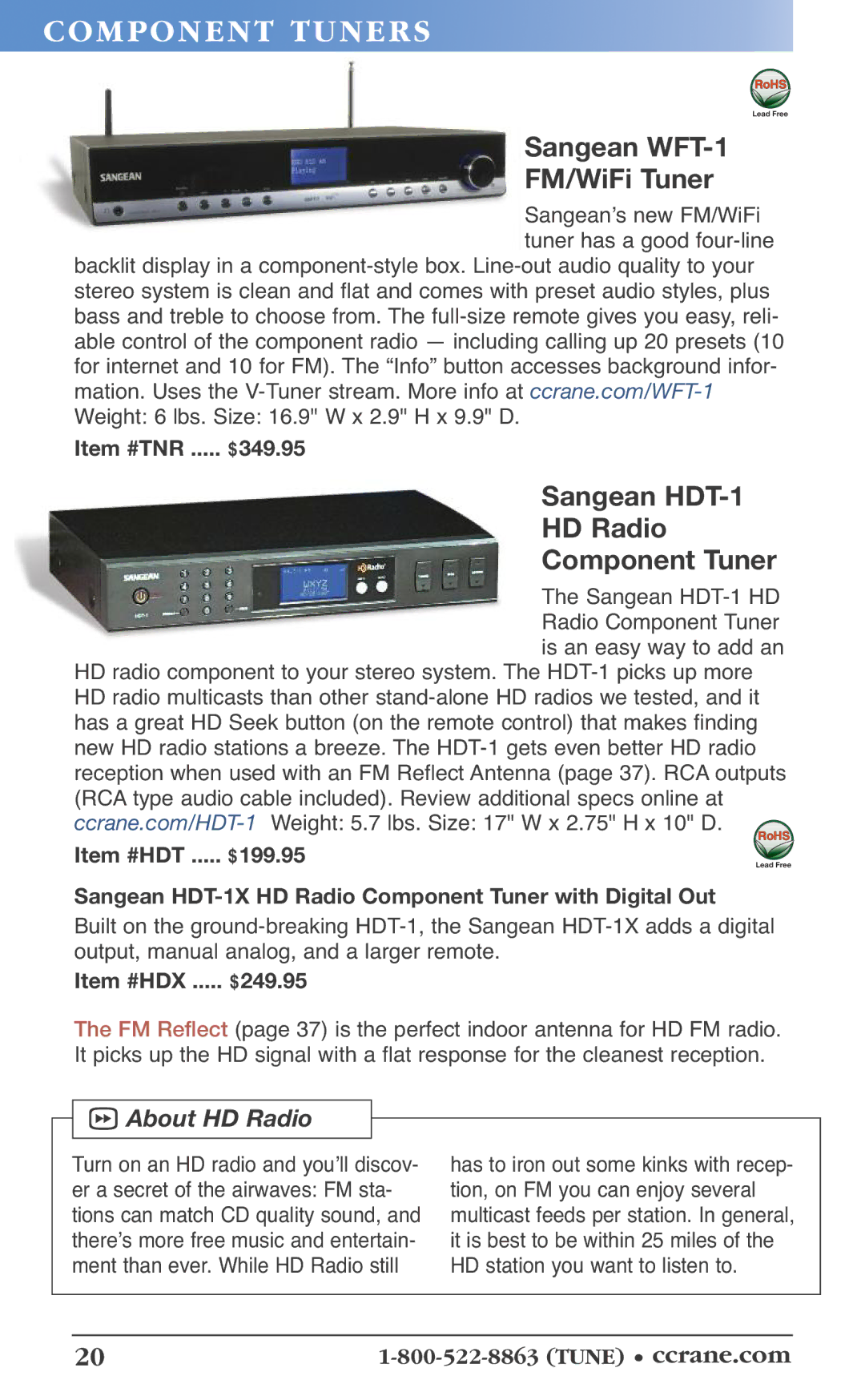 C. Crane 19f Co Mpo Ne Nt Tun Ers, Sangean WFT-1 FM/WiFi Tuner, Sangean HDT-1 HD Radio Component Tuner, About HD Radio 