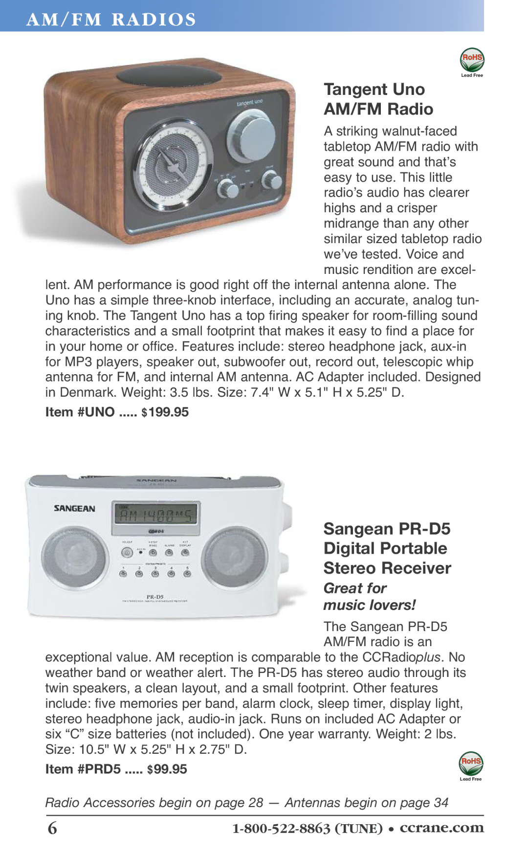 C. Crane 19f manual Tangent Uno AM/FM Radio, Sangean PR-D5 Digital Portable Stereo Receiver, Great for Music lovers, $99.95 