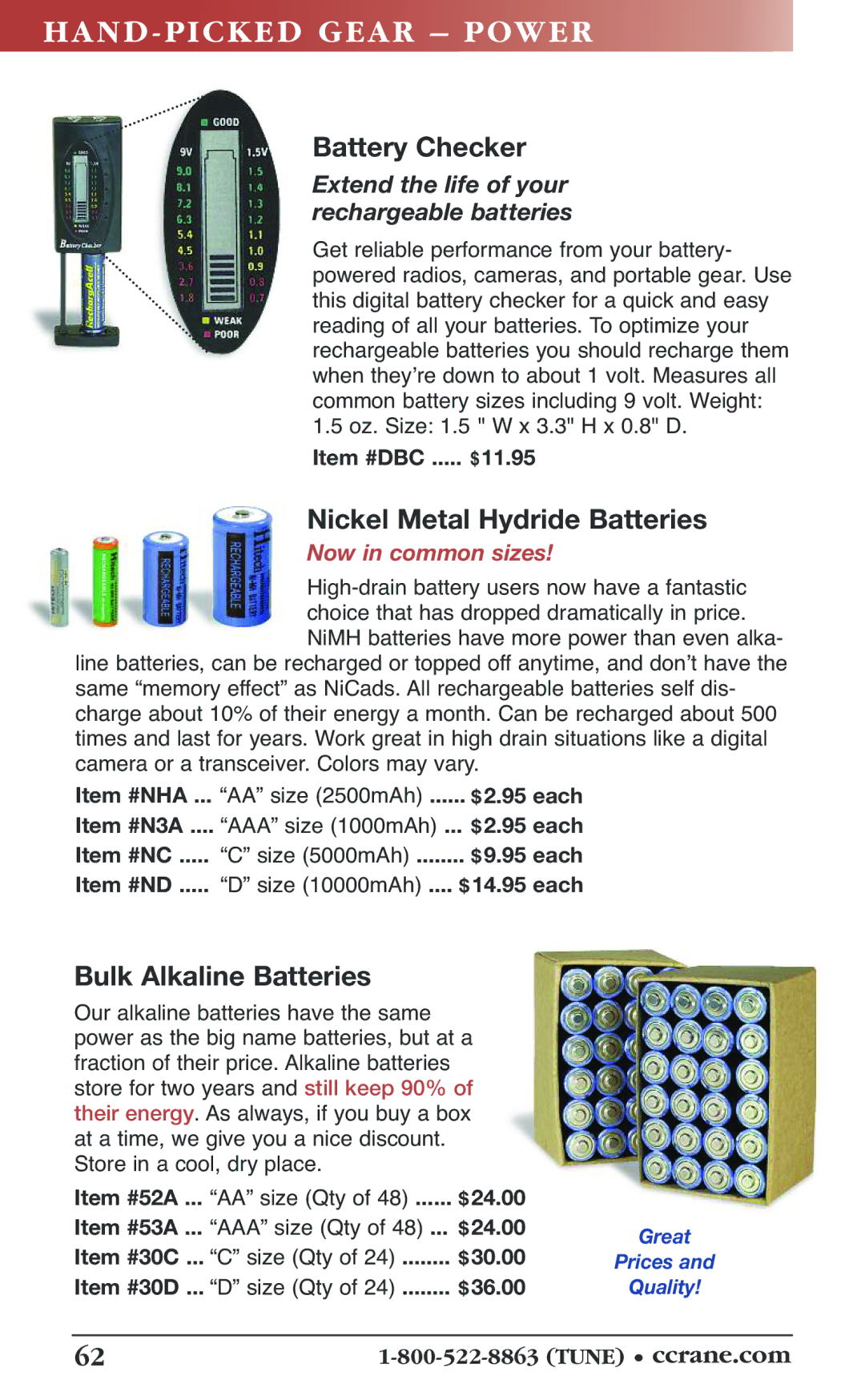 C. Crane 19f manual Hand -PICK ED Gear Powe R, Battery Checker, Nickel Metal Hydride Batteries, Bulk Alkaline Batteries 