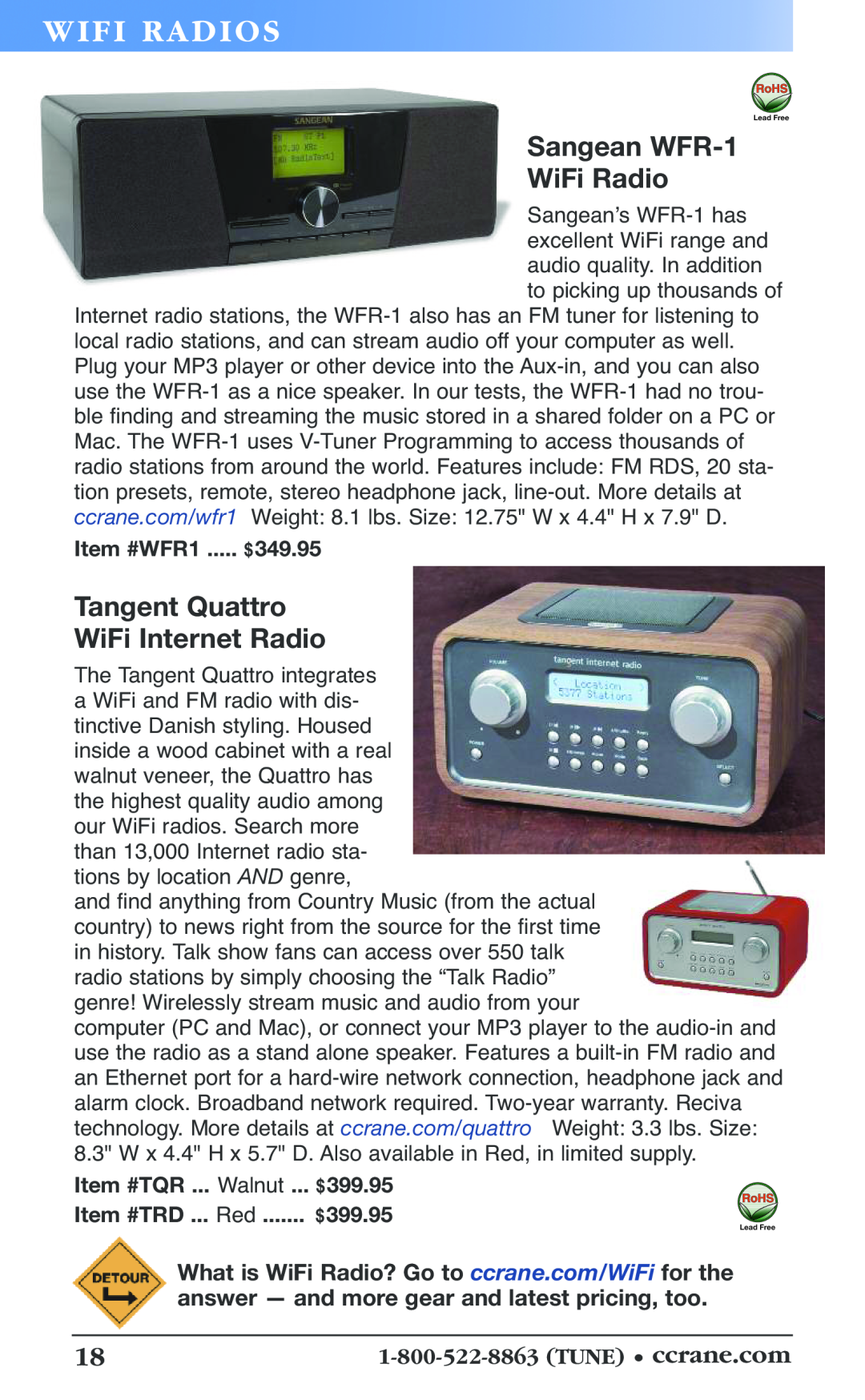 C. Crane 19f manual Wifi Rad Io S, Sangean WFR-1 WiFi Radio, Tangent Quattro, WiFi Internet Radio, Item #WFR1 ..... $349.95 