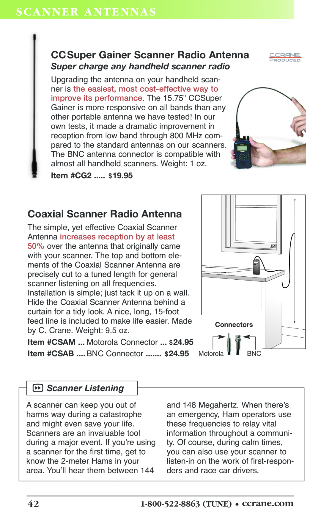 C. Crane 19f Scan Ner Ant En Nas, CCSuper Gainer Scanner Radio Antenna, Coaxial Scanner Radio Antenna, $19.95, Item #CG2 