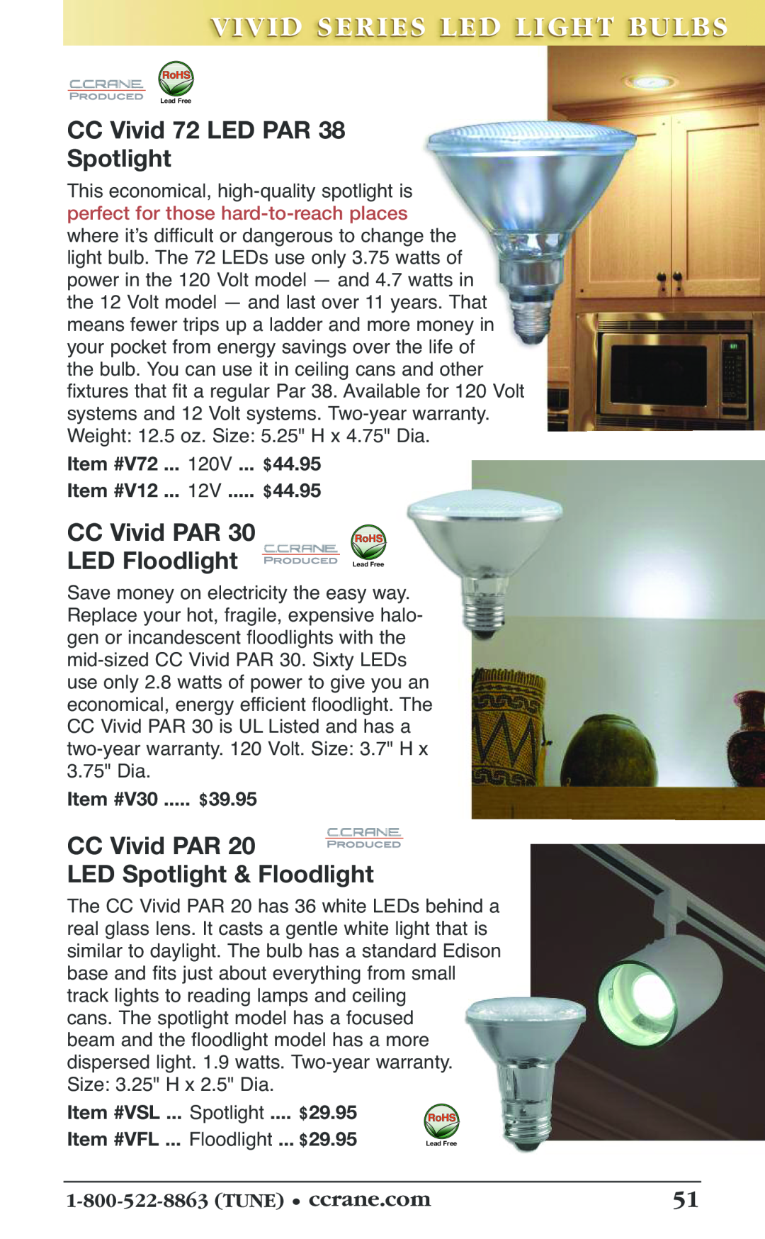 C. Crane 19f CC Vivid 72 LED PAR Spotlight, CC Vivid PAR, LED Floodlight Produced Lead Free, LED Spotlight & Floodlight 