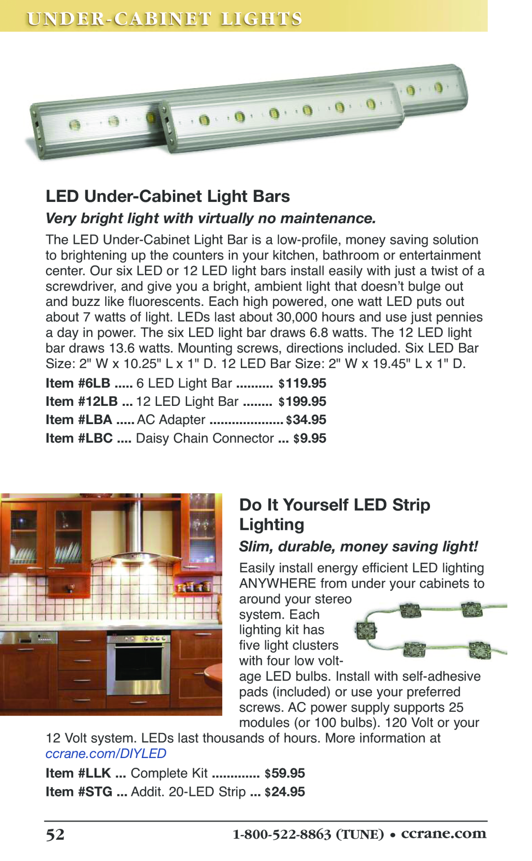 C. Crane 19f manual Undeerr--Cabinetnet Ligghts, LED Under-CabinetLight Bars, Do It Yourself LED Strip Lighting, Item #12LB 