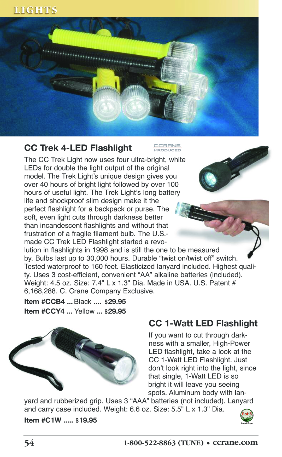 C. Crane 19f manual Li Ghts, CC Trek 4-LEDFlashlight Produced, CC 1-WattLED Flashlight, Item #CCB4 ... Yellow.... $29.95 