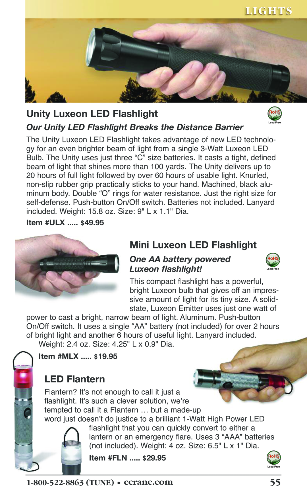 C. Crane 19f manual Unity Luxeon LED Flashlight, Mini Luxeon LED Flashlight, LED Flantern, One AA battery powered, Lights 